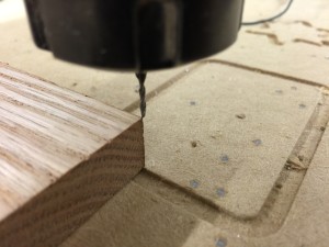 The bit at the corner of the work after the plate has been removed and the bit put back to 0
